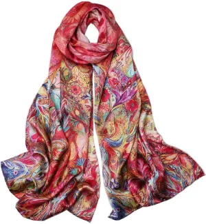 100% Mulberry Silk Scarfs for Women Floral Print Satin Long Scarf for Headscarf Hair Wraps Shawl with Gift Packed