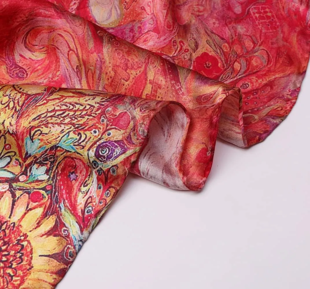 100% Mulberry Silk Scarfs for Women Floral Print Satin Long Scarf for Headscarf Hair Wraps Shawl with Gift Packed