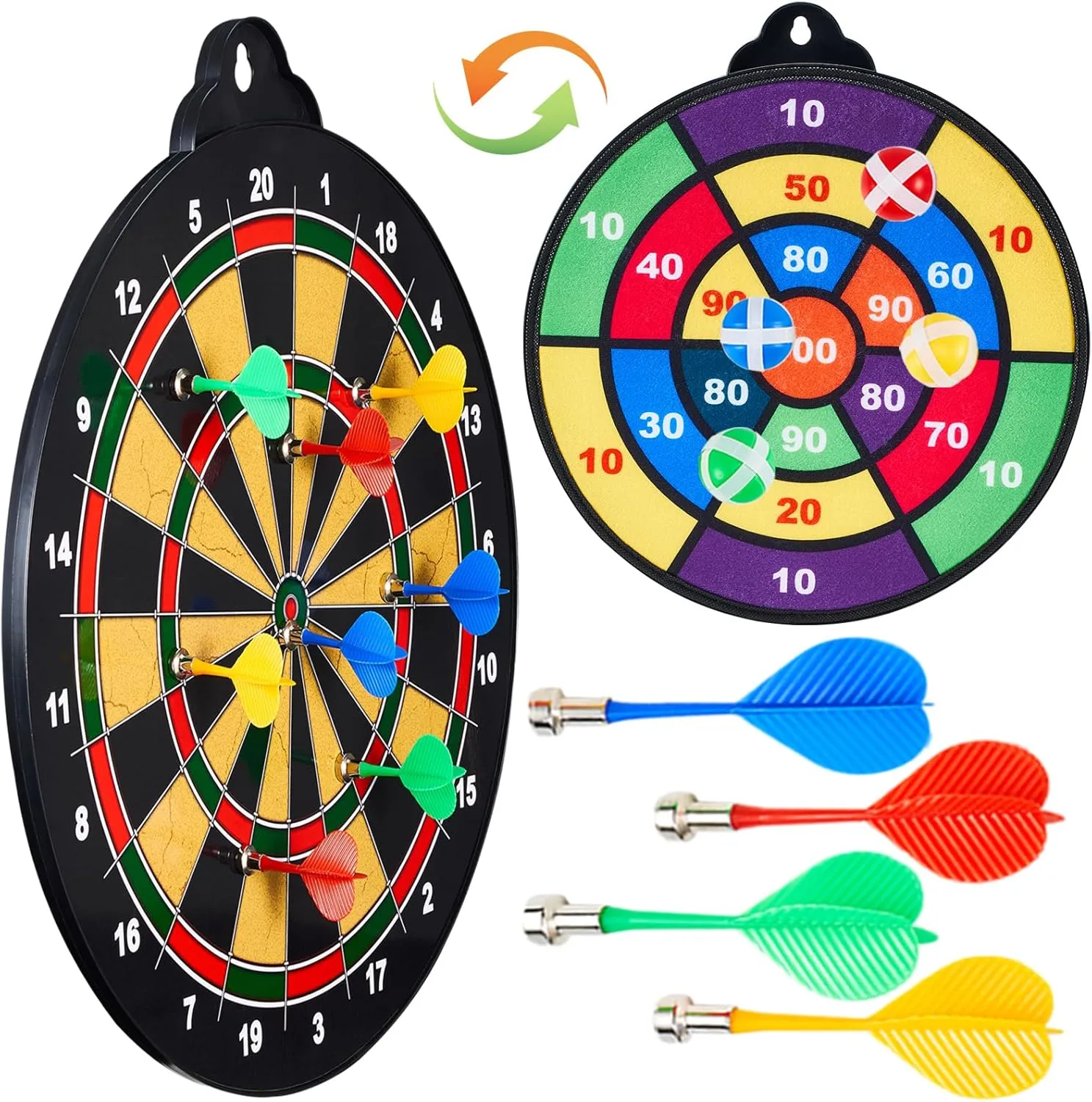 16in Large Size 2in1 Double-Sided Magnetic Dart Board,with 12 Magnetic Darts 12Sticky Balls,Safe Dart Game Set for 3-12 Year Old Kids and Adults,Fun Family Game Friends Gifts