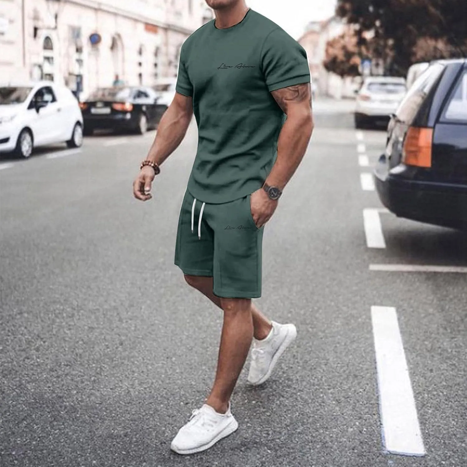 2 Piece Set for Men Mens Outfits Short Sleeve Athletic Sweatsuit Summer Tracksuit Sets Workout Tops Sportwear