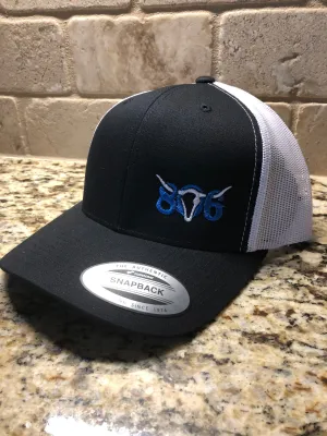 806 Black Snapback White Mesh (Electric Blue 806 White Skull)