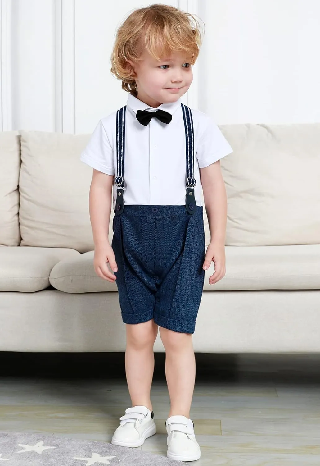 A&J DESIGN 4pcs Baby Boys Suit, Gentleman Outfits 3 Months - 18 Months, Romper & Vest & Berets Hat & Bow Tie