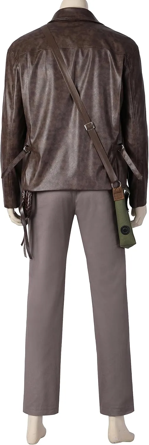 Adult Indiana Jones Cosplay Brown Leather Jacket Shirt Pants Indiana Jones Costume Hat Fedora Whip Full Set