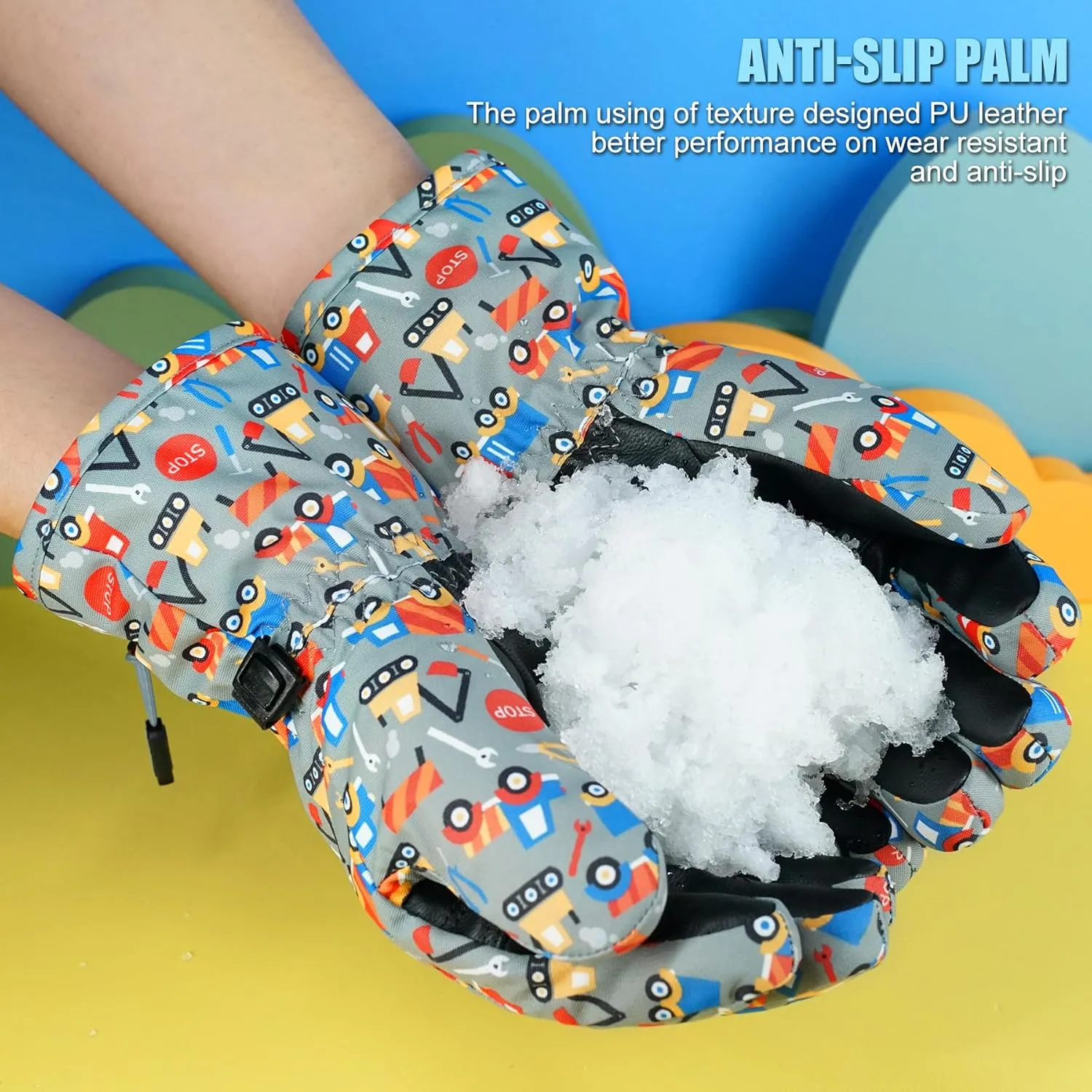 Andake Waterproof &Breathable Kids Snow Gloves 2-10Y Toddler Winter Warm Ski Gloves Kids Mittens for Boys Girls