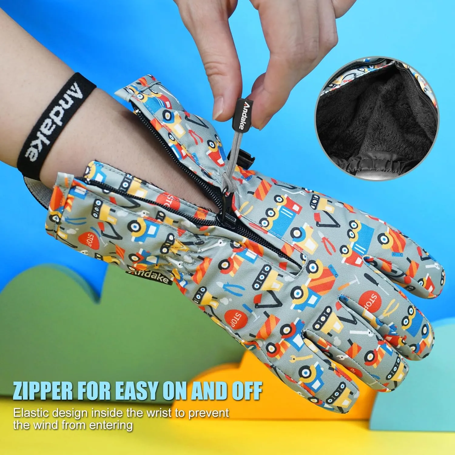 Andake Waterproof &Breathable Kids Snow Gloves 2-10Y Toddler Winter Warm Ski Gloves Kids Mittens for Boys Girls