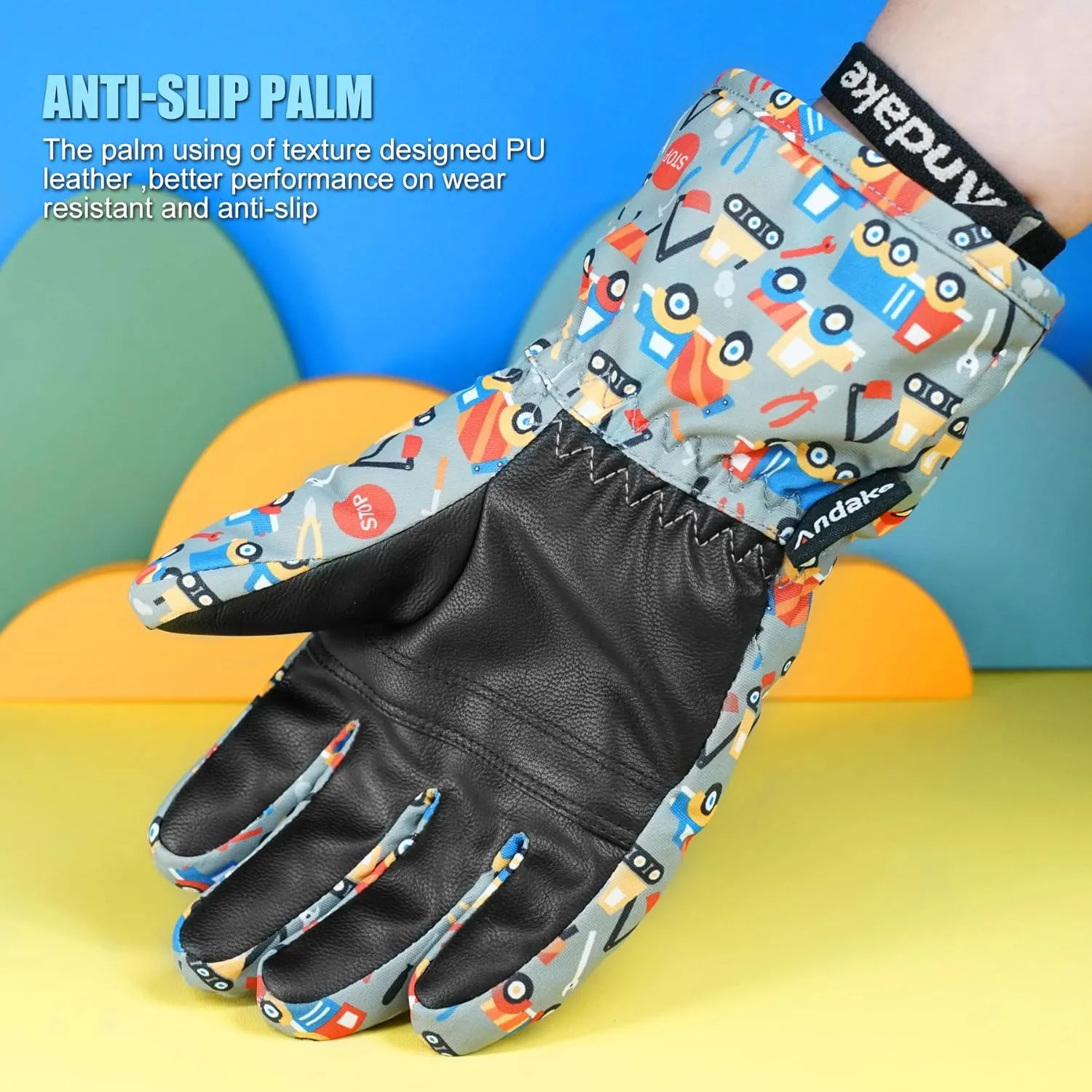 Andake Waterproof &Breathable Kids Snow Gloves 2-10Y Toddler Winter Warm Ski Gloves Kids Mittens for Boys Girls
