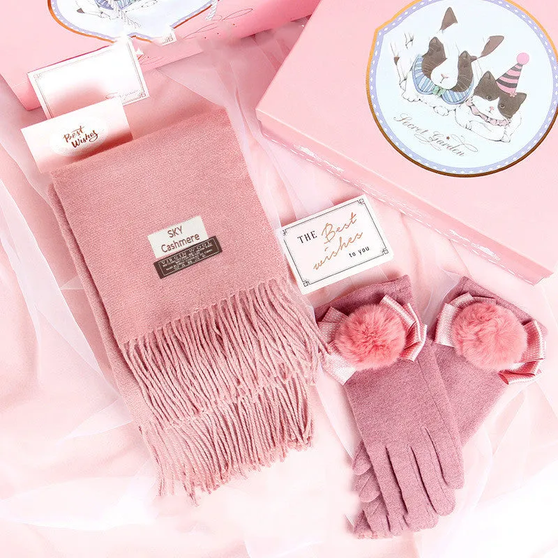 Autumn And Winter Scarf Gloves Two-Piece Gift Box Sets