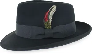 Belfry Gangster 100% Wool Stain Resistant Crushable Dress Fedora in Black Grey Navy Brown Pecan