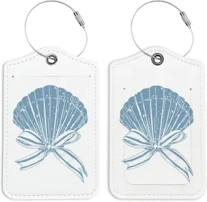 Blue Bow Shell Luggage Tags for Suitcases, Shell Sign, Preppy Luggage Tag, Back to School for Students, Trendy Girly 2 Pack Travel Luggage Tags, Teen Girls Gifts Suitcase Tags