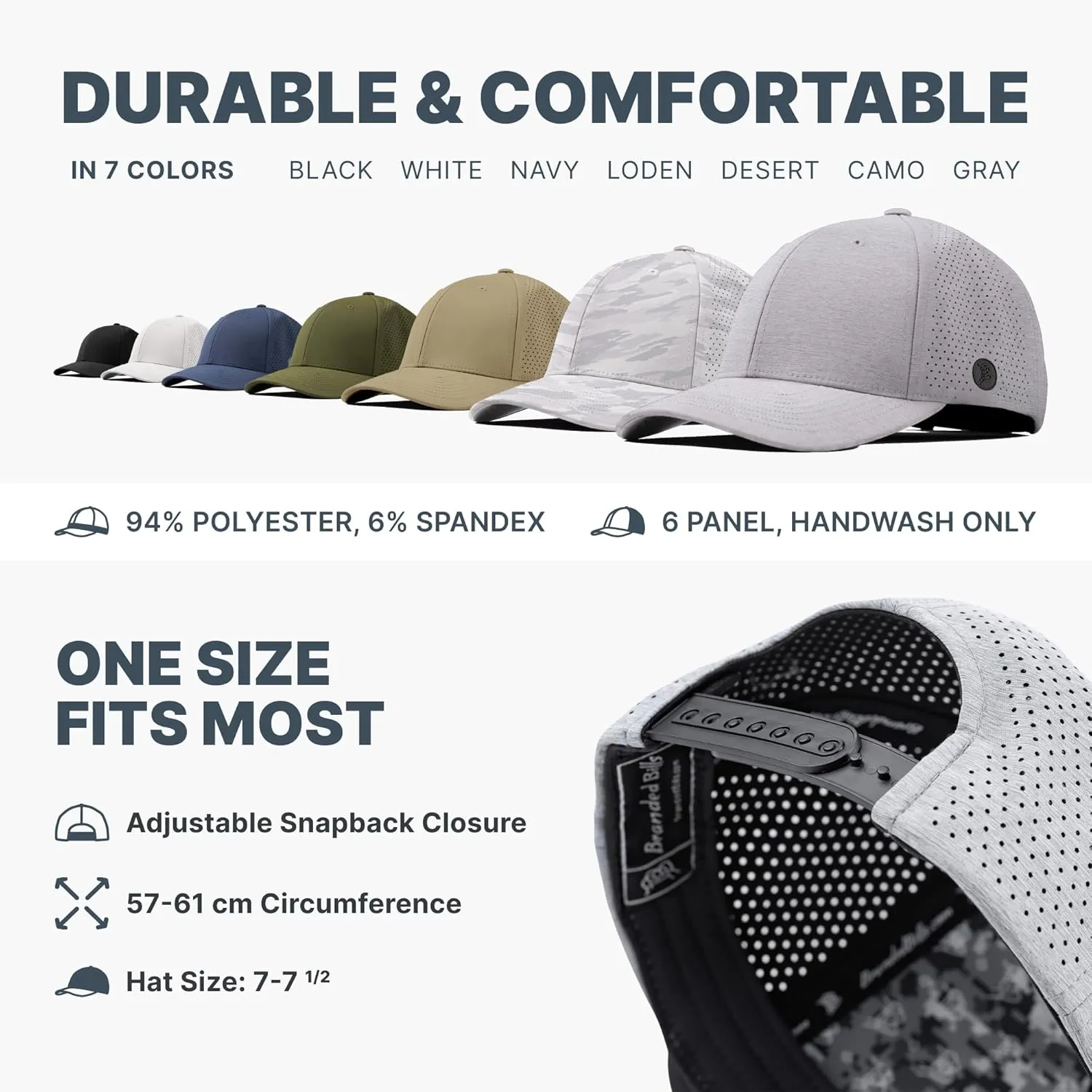 Branded Bills Bare Elite Hat, Performance Paneling, Adjustable Snapback, Silk-Soft Front Lining, Water-Repellent Shell
