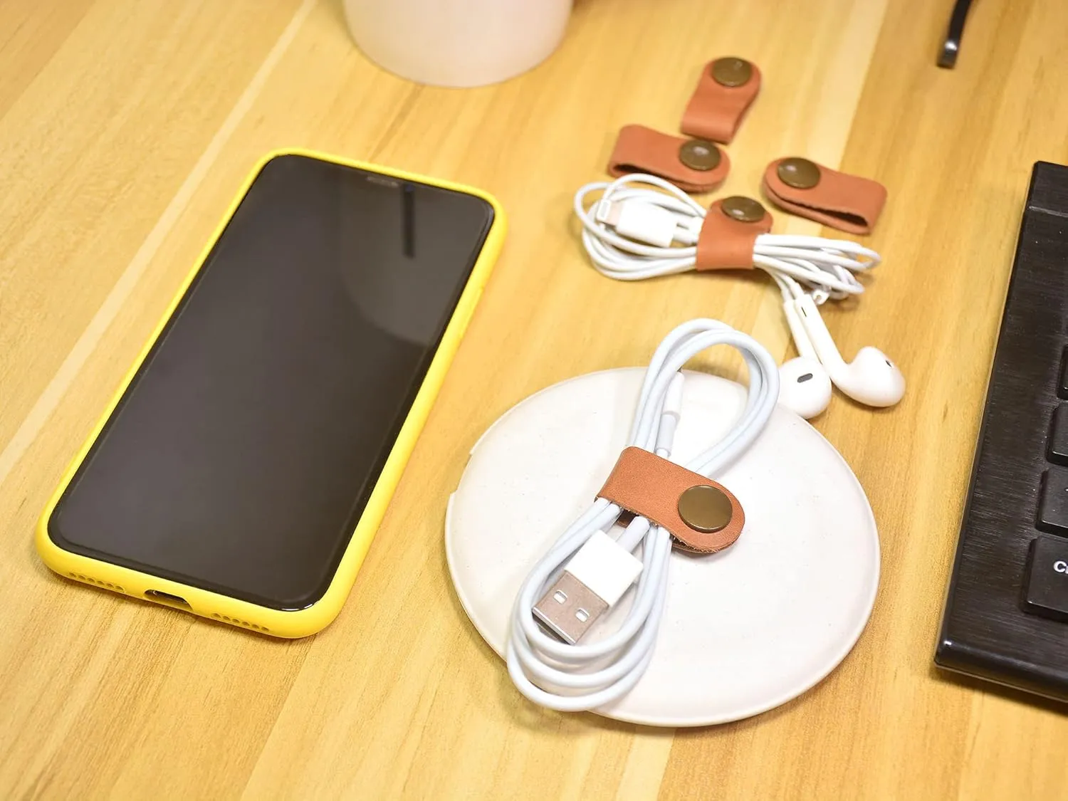CAILLU Cord Organizer,Cord Keeper,Cable Organizer USB Holder,Cable Management,Cable Straps,Earbud case,wrap Headphone,Headset Winder,Phone Earphone Clips Ties,stocking stuffers for men Gifts Leather