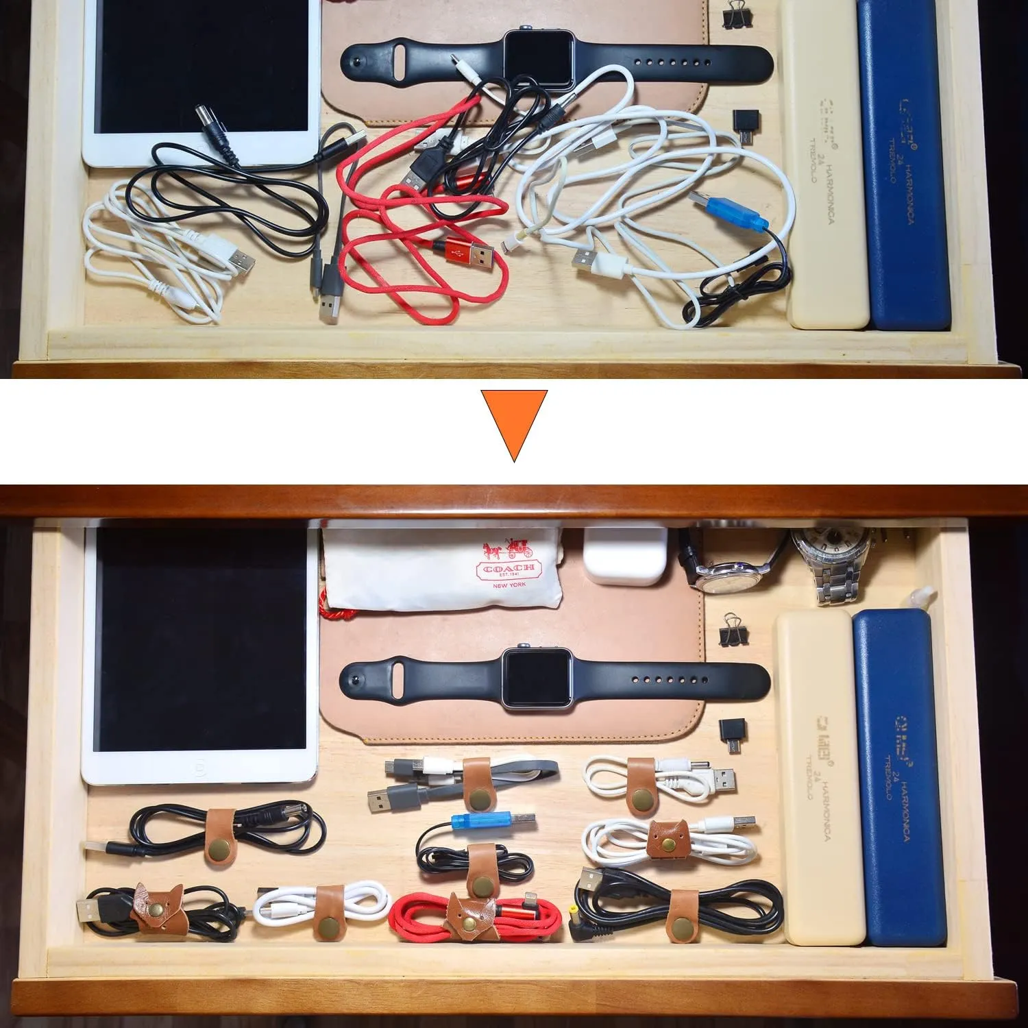 CAILLU Cord Organizer,Cord Keeper,Cable Organizer USB Holder,Cable Management,Cable Straps,Earbud case,wrap Headphone,Headset Winder,Phone Earphone Clips Ties,stocking stuffers for men Gifts Leather