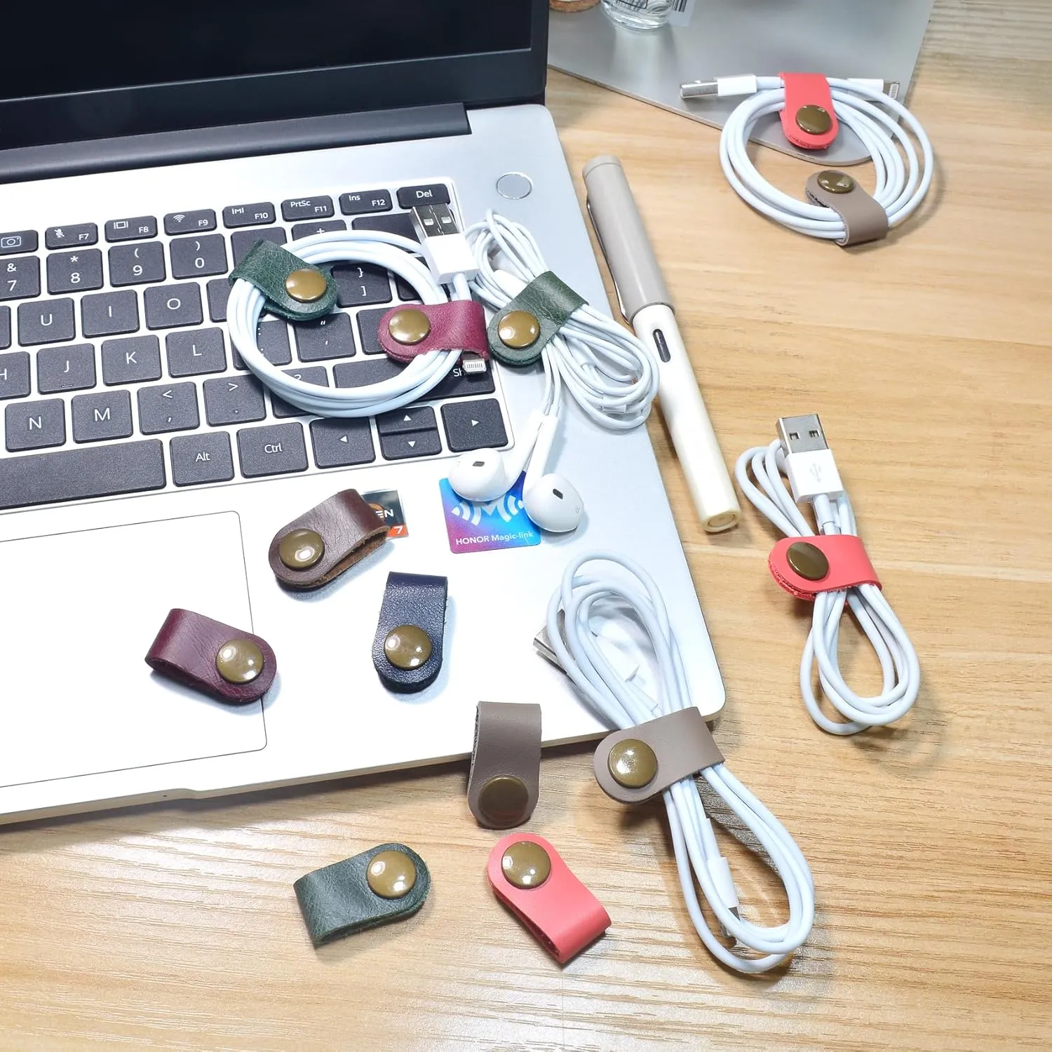 CAILLU Cord Organizer,Cord Keeper,Cable Organizer USB Holder,Cable Management,Cable Straps,Earbud case,wrap Headphone,Headset Winder,Phone Earphone Clips Ties,stocking stuffers for men Gifts Leather