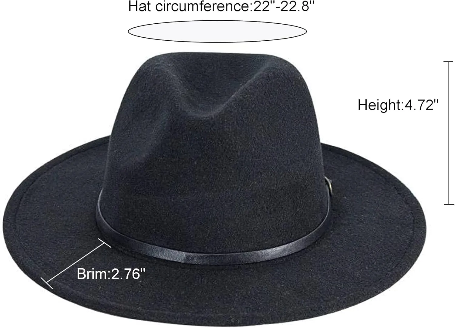 Classic Felt-Fedora Hat with Belt Buckle Women Wide Brim Wool Panama-Hat AdjustableSizeS-M