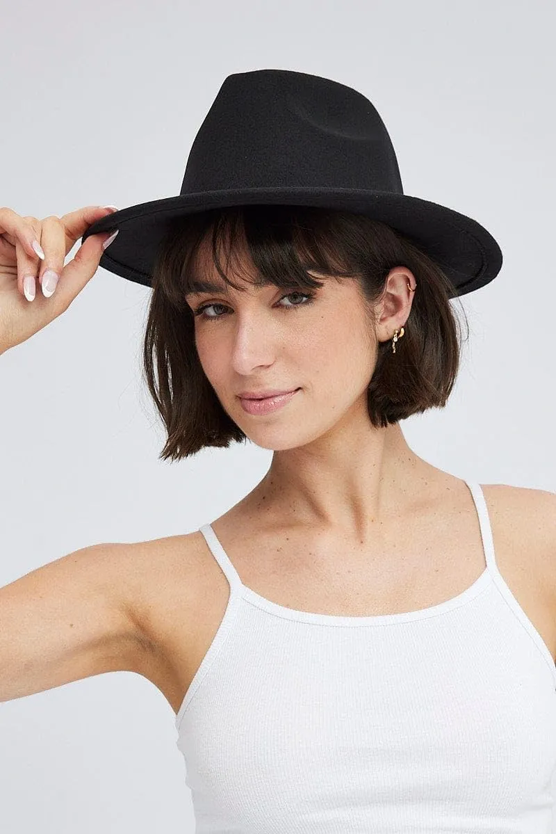 Classic Felt-Fedora Hat with Belt Buckle Women Wide Brim Wool Panama-Hat AdjustableSizeS-M