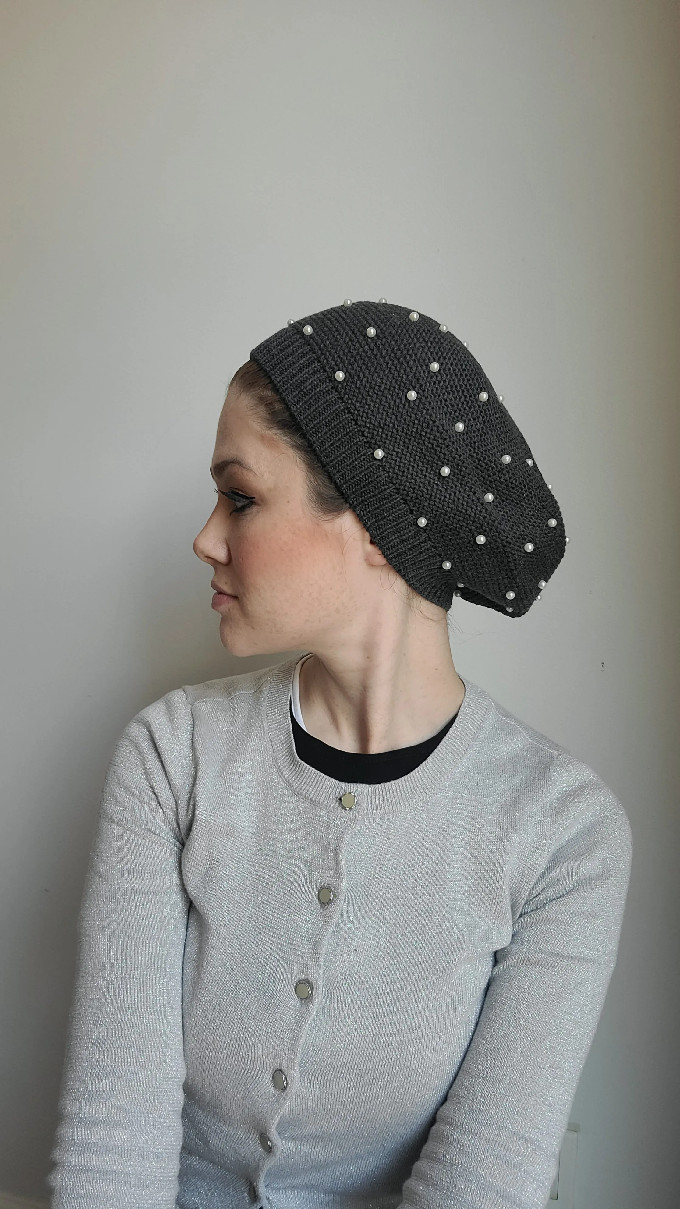 Cotton Beret with Pearls