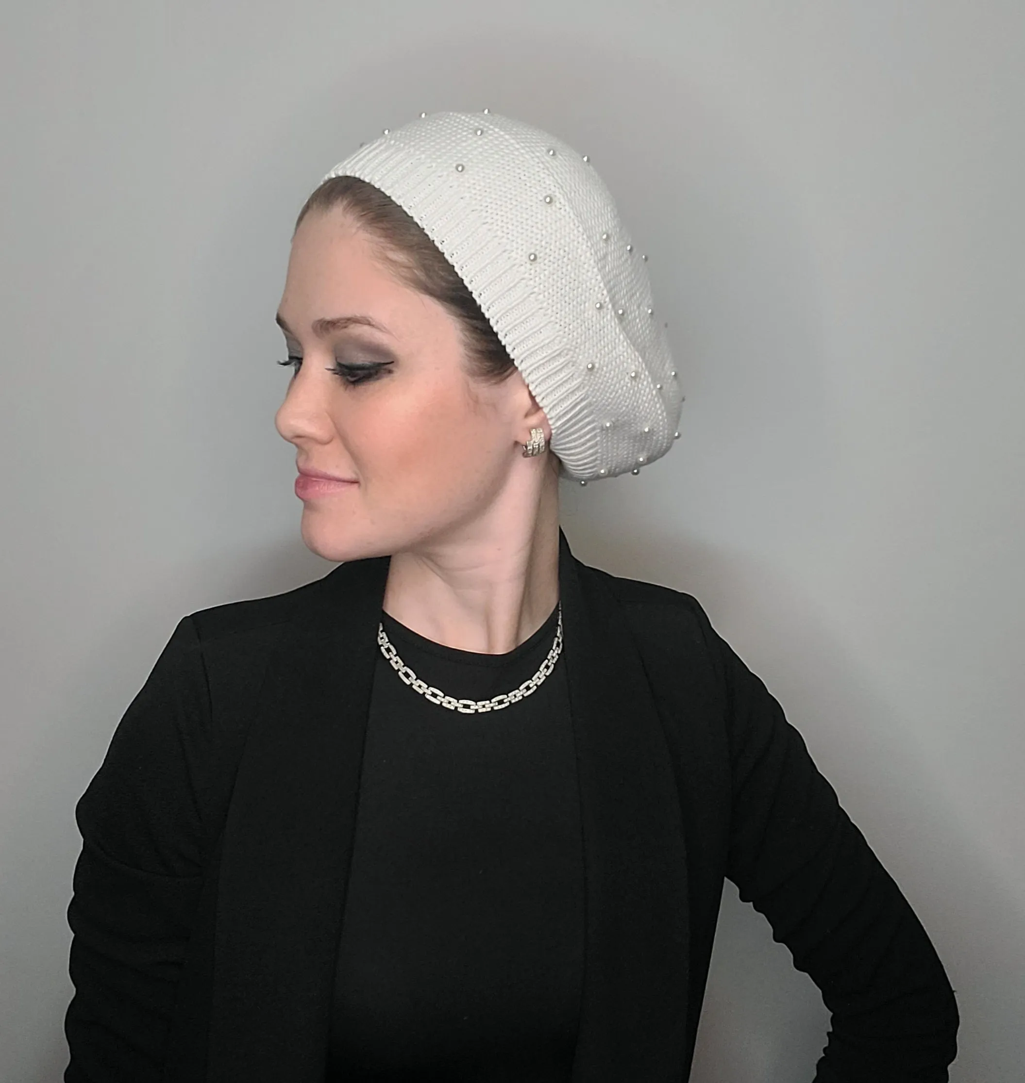 Cotton Beret with Pearls
