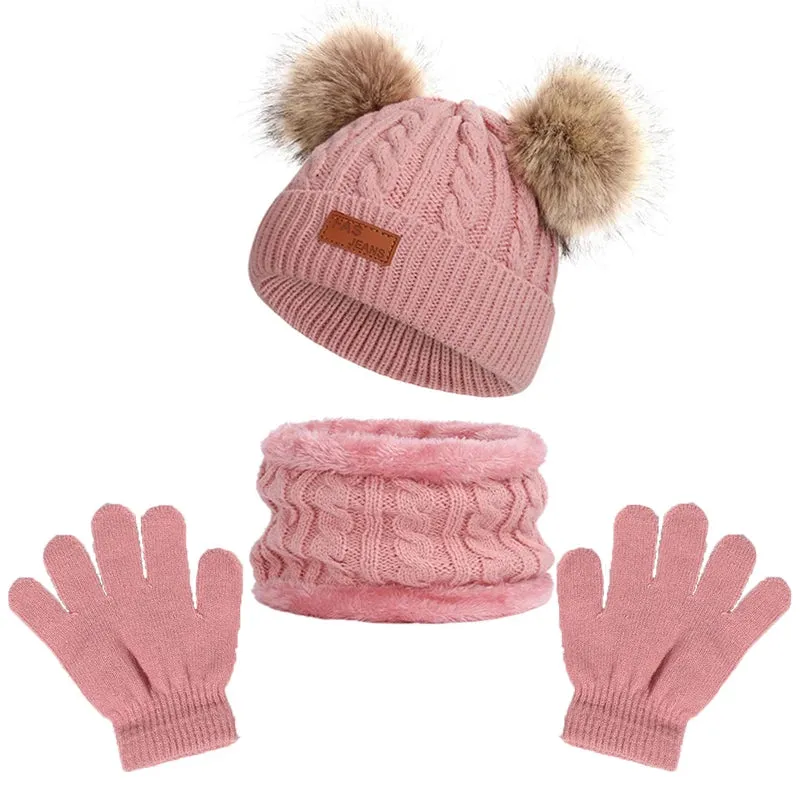 Cute Baby Hat Scarf Gloves Set - Warm Beanie Cap & Mittens for Winter