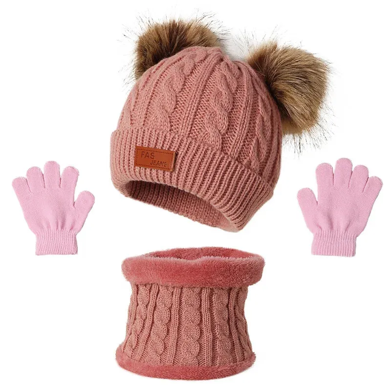 Cute Baby Hat Scarf Gloves Set - Warm Beanie Cap & Mittens for Winter