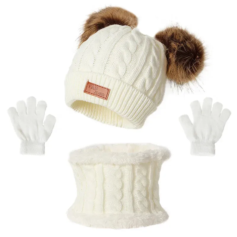 Cute Baby Hat Scarf Gloves Set - Warm Beanie Cap & Mittens for Winter