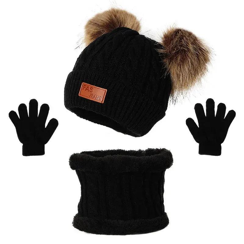 Cute Baby Hat Scarf Gloves Set - Warm Beanie Cap & Mittens for Winter