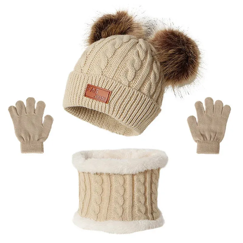 Cute Baby Hat Scarf Gloves Set - Warm Beanie Cap & Mittens for Winter
