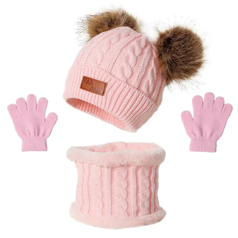 Cute Baby Hat Scarf Gloves Set - Warm Beanie Cap & Mittens for Winter