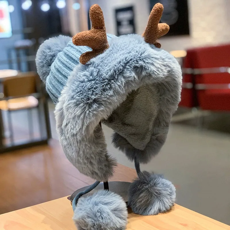Cute Women's Autumn and Winter Christmas Elk Cycling Plush Bonnet