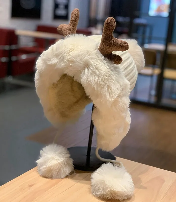 Cute Women's Autumn and Winter Christmas Elk Cycling Plush Bonnet