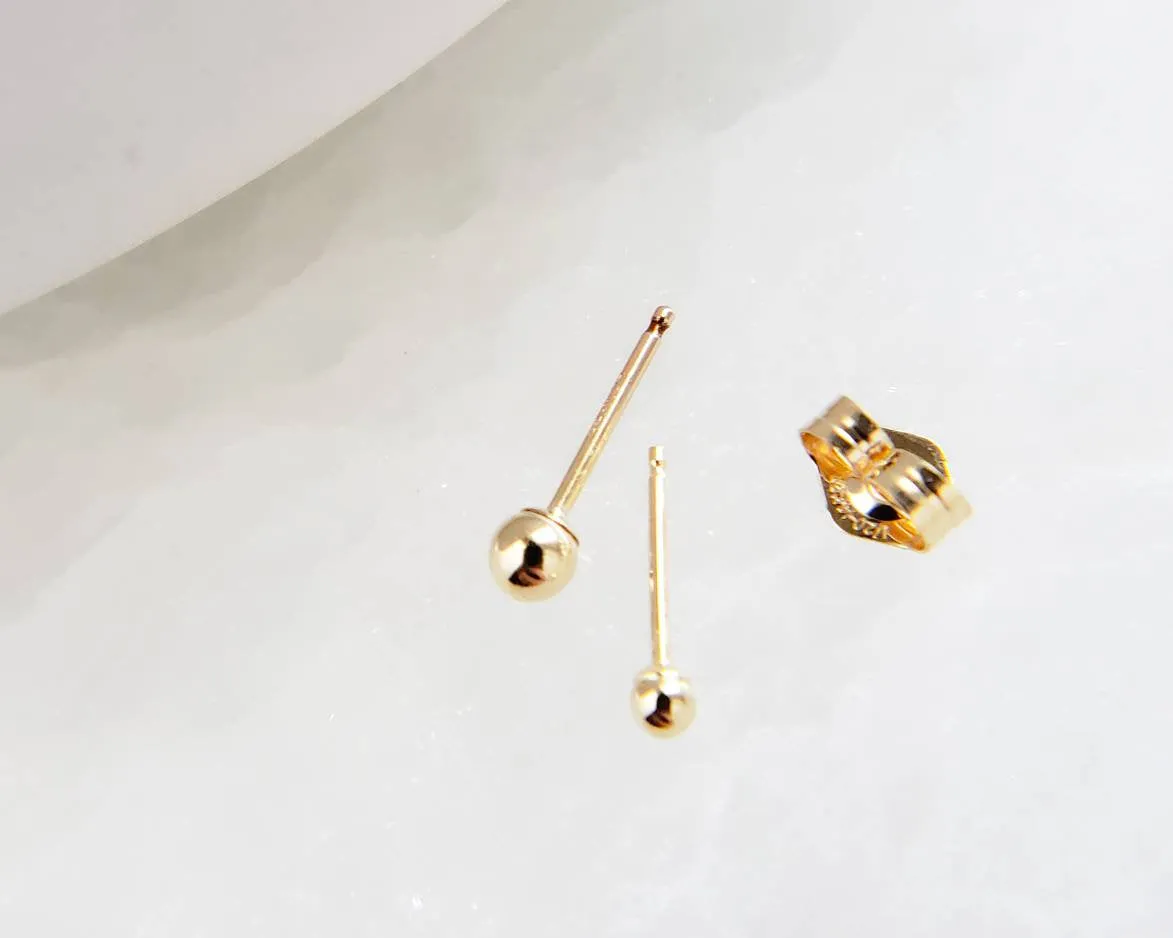 Dainty Ball Studs in 14K Gold