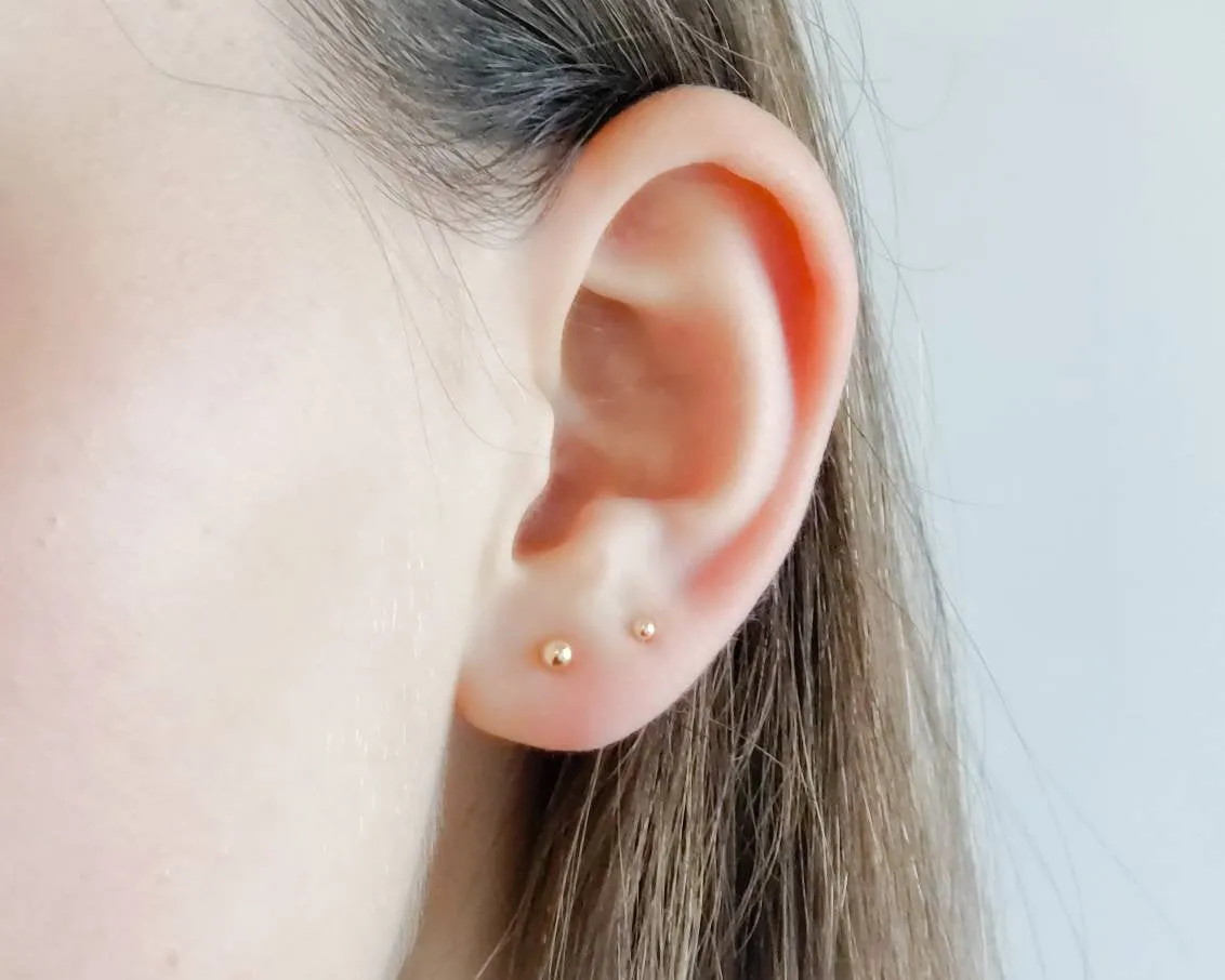 Dainty Ball Studs in 14K Gold