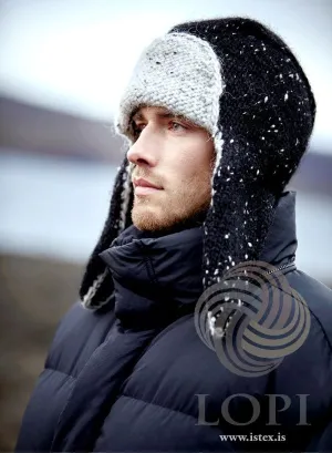 Eyrnastór - Black wool hat with ear covers - Knitting Kit