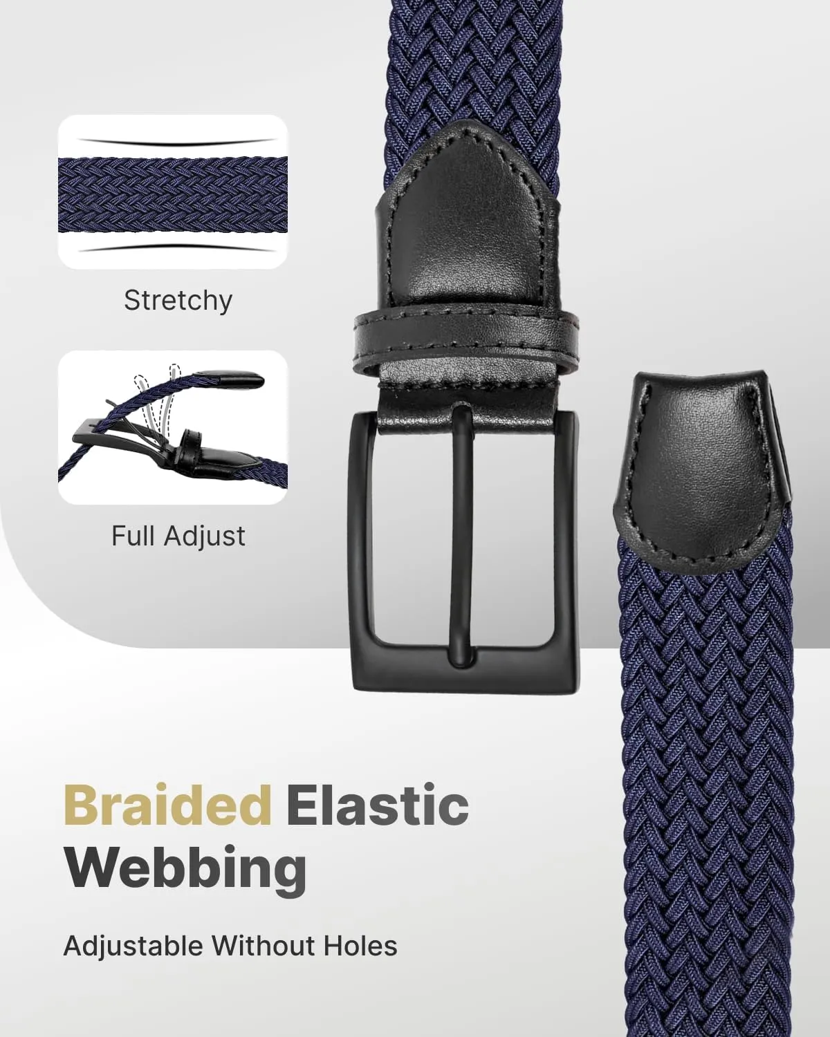 FAIRWIN Elastic Braided Stretch Mens Golf Casual Jeans Belts Woven 1 3/8" Nylon Work Belts for Men Pants Shorts