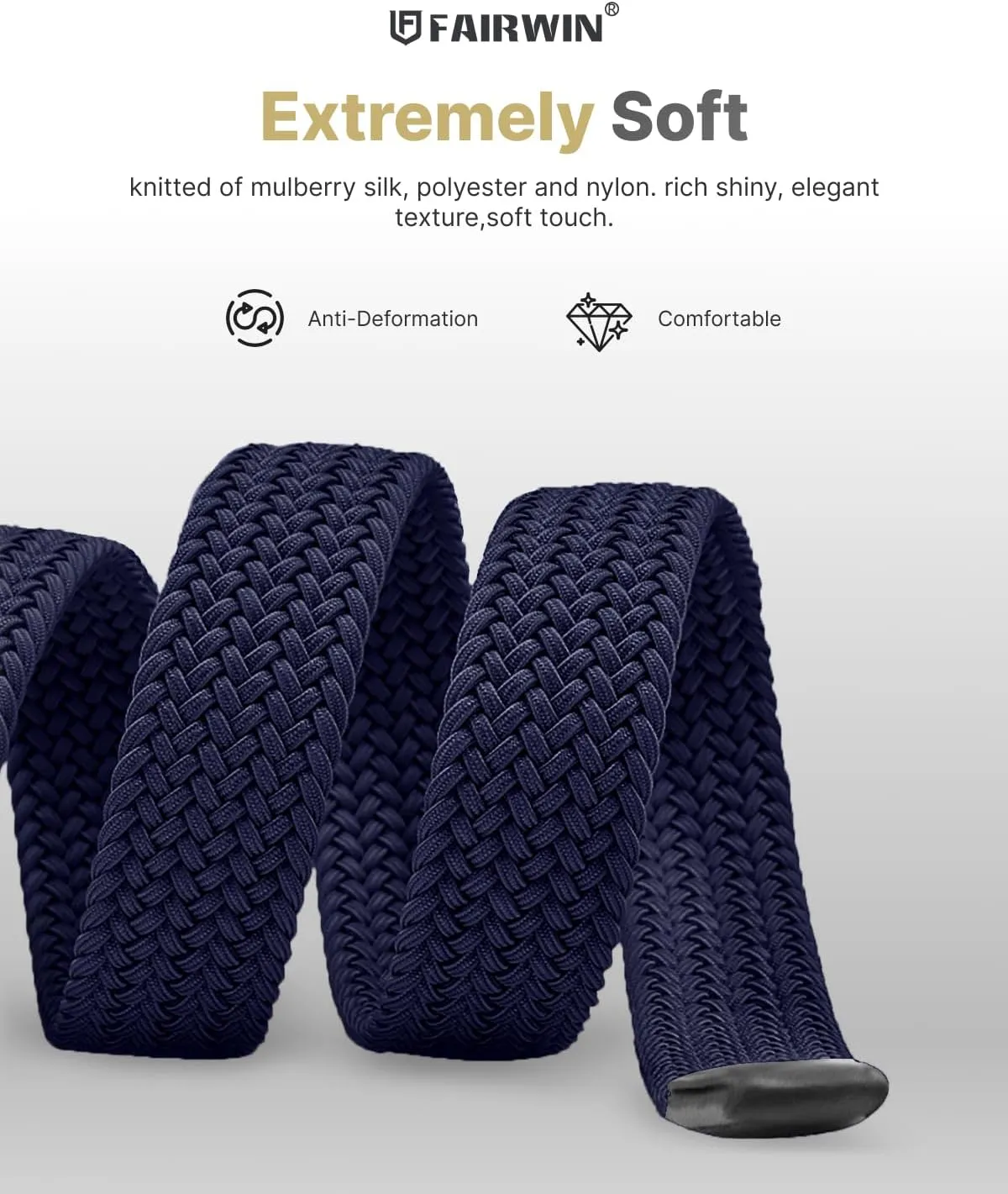 FAIRWIN Elastic Braided Stretch Mens Golf Casual Jeans Belts Woven 1 3/8" Nylon Work Belts for Men Pants Shorts