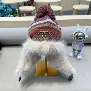 FLUFFY KNIT HAT WITH PLUSH LINING COLORFUL 428155