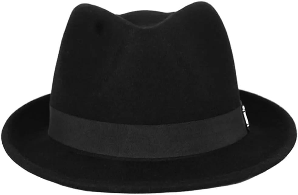 FREEBIRD99 100% Wool Felt Panama Fedora Hat Short Brim Trilby Flat Hat for Men Women