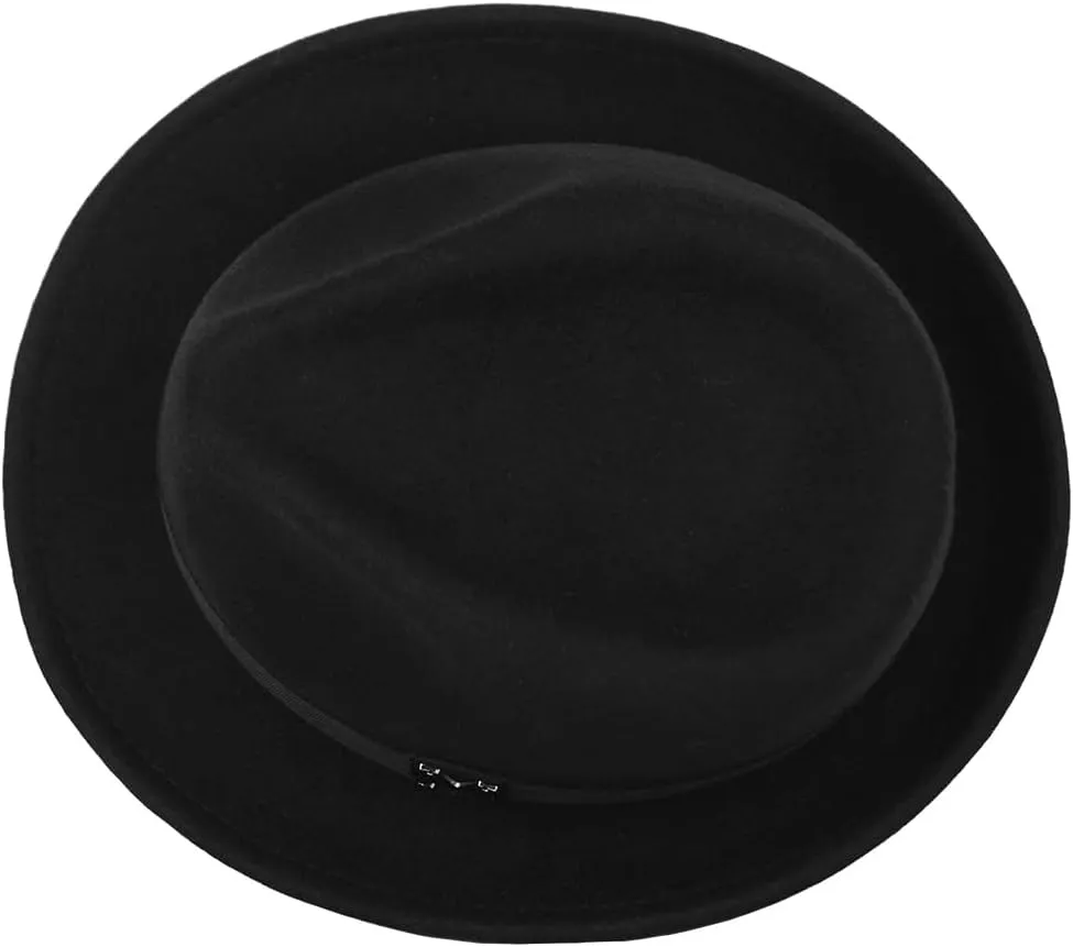 FREEBIRD99 100% Wool Felt Panama Fedora Hat Short Brim Trilby Flat Hat for Men Women