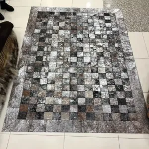 Genuine Leather Cowhide Patchwork Rug – Unique Design Handmade Cowhide Area Rug – Non Slip Rug