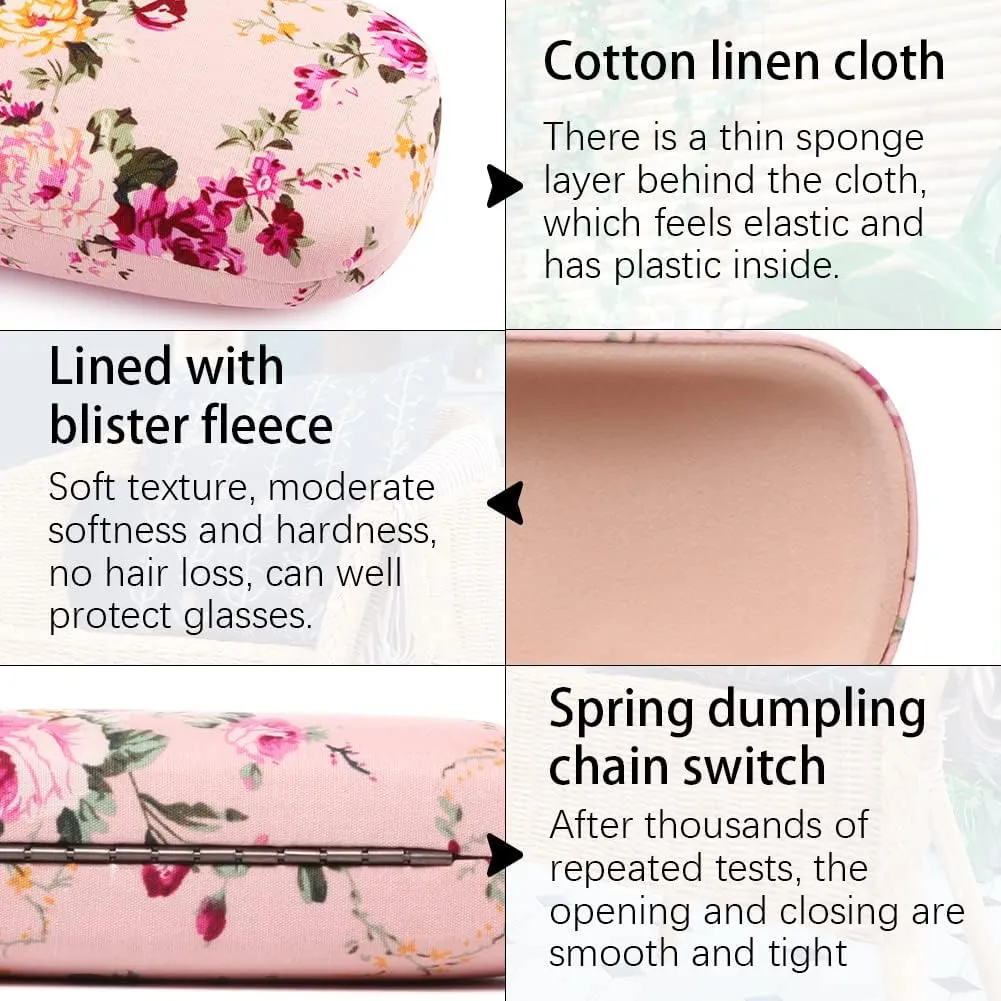 Glasses Case Hard Shell Eyeglass Case for Women Fabrics Floral Retro Spectacle Case Box Portable