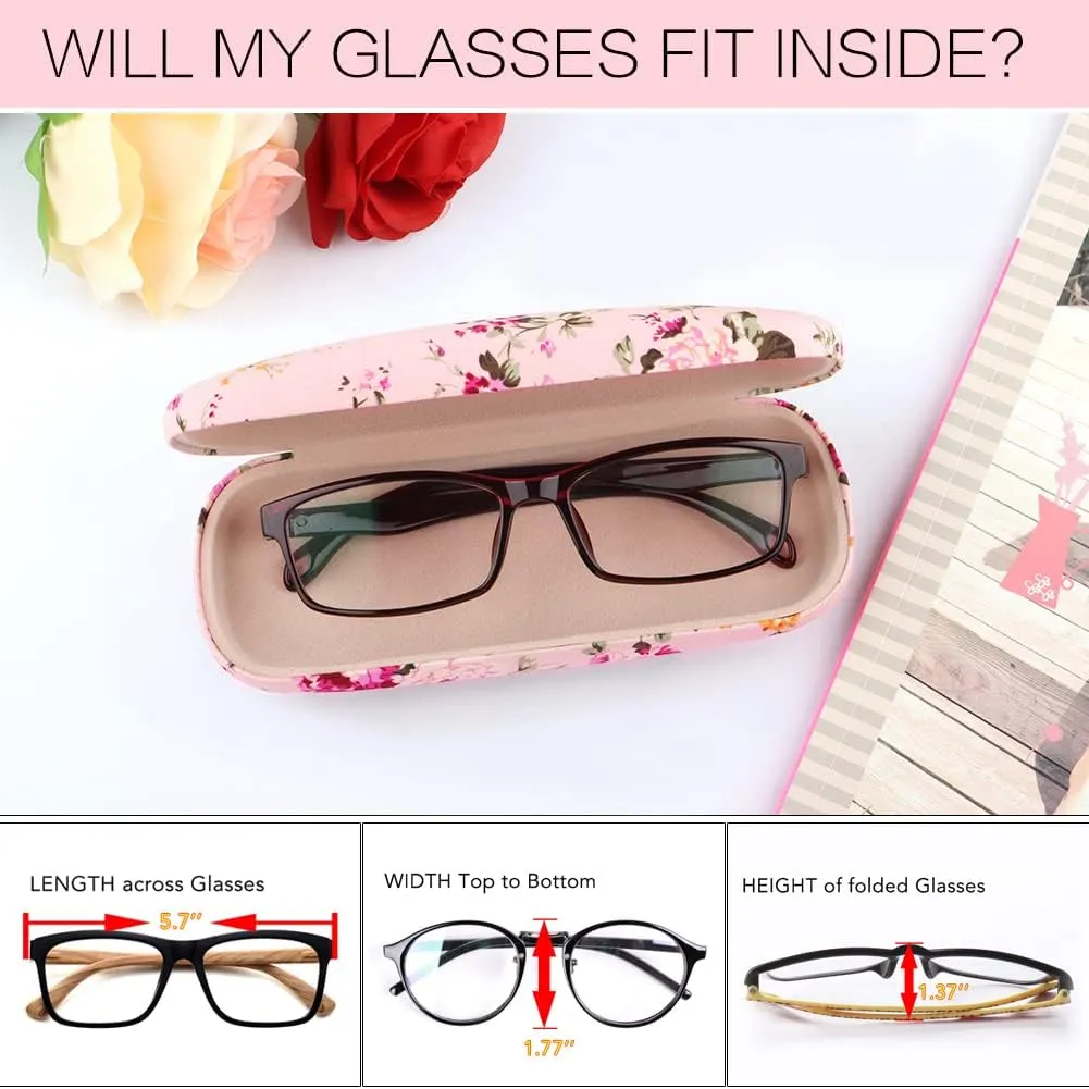 Glasses Case Hard Shell Eyeglass Case for Women Fabrics Floral Retro Spectacle Case Box Portable