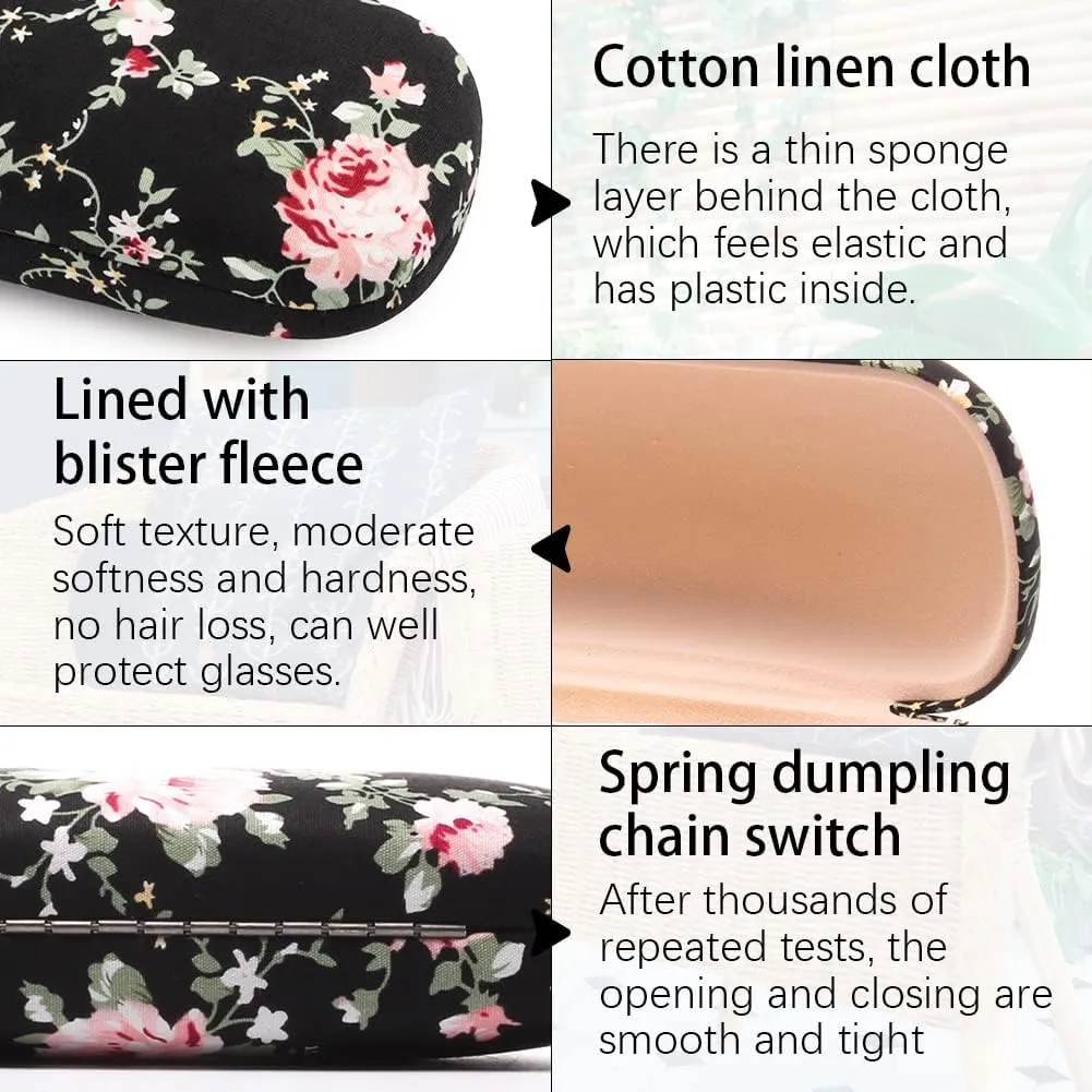 Glasses Case Hard Shell Eyeglass Case for Women Fabrics Floral Retro Spectacle Case Box Portable