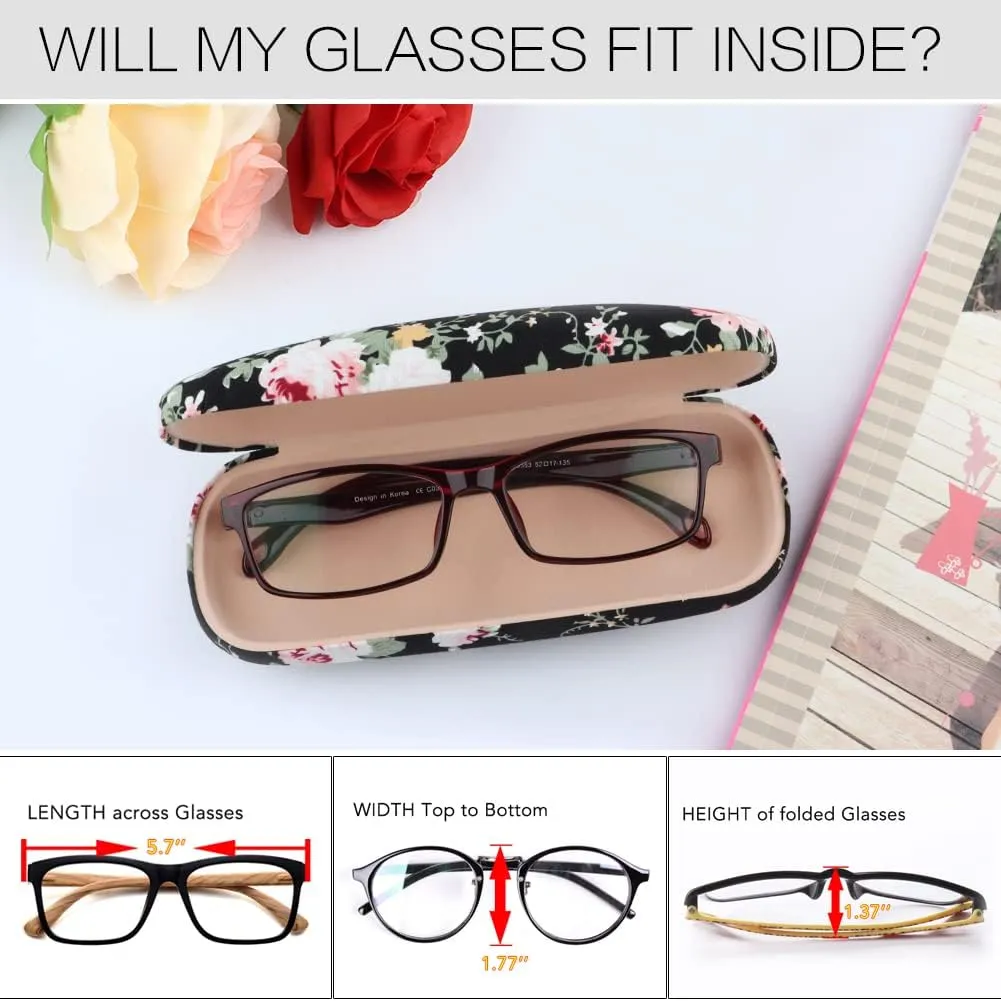 Glasses Case Hard Shell Eyeglass Case for Women Fabrics Floral Retro Spectacle Case Box Portable