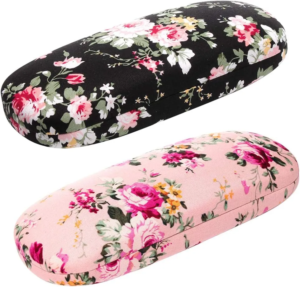 Glasses Case Hard Shell Eyeglass Case for Women Fabrics Floral Retro Spectacle Case Box Portable