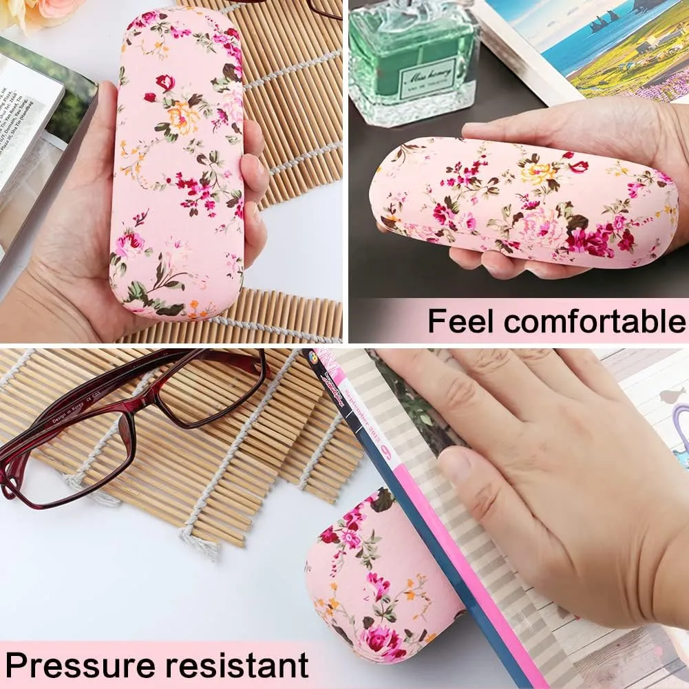 Glasses Case Hard Shell Eyeglass Case for Women Fabrics Floral Retro Spectacle Case Box Portable