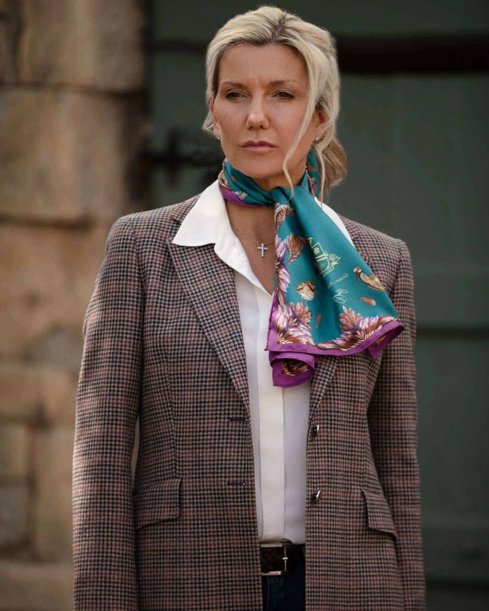 Grouse Misconduct Teal & Aubergine Narrow Silk Scarf