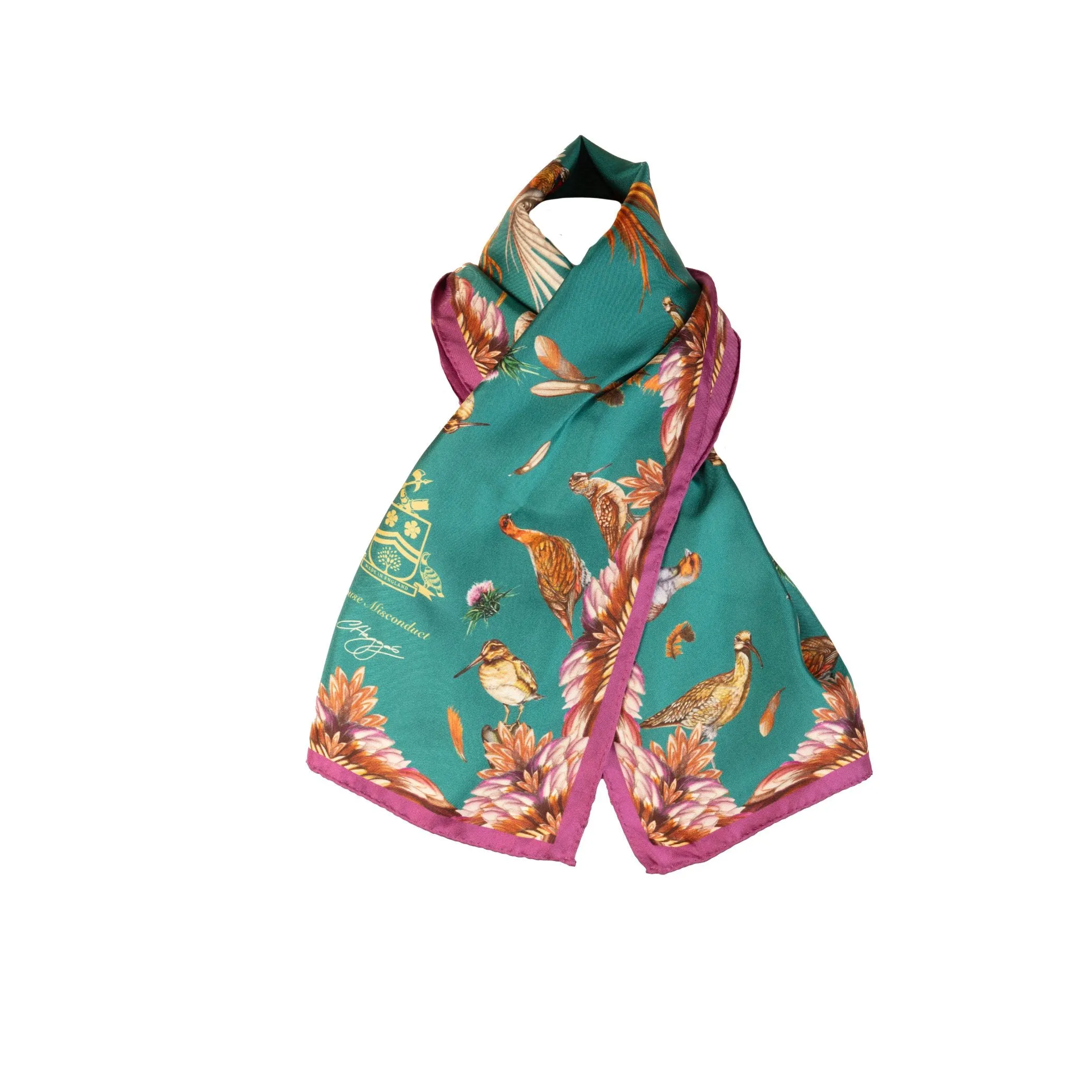 Grouse Misconduct Teal & Aubergine Narrow Silk Scarf