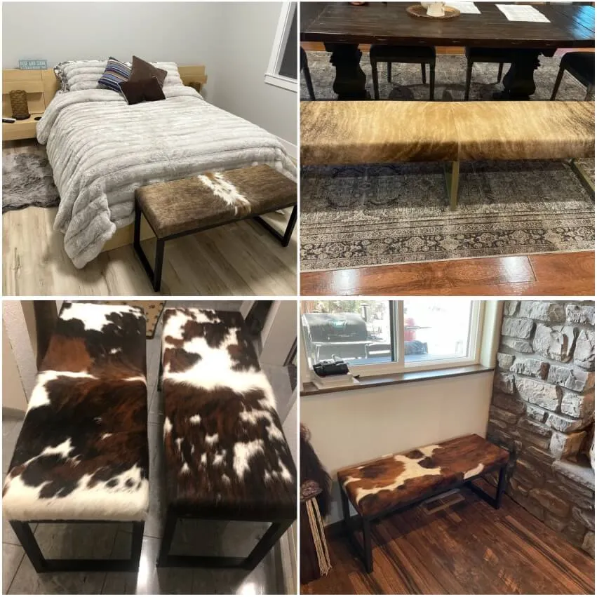 Hair on Leather Bench, Ultra Soft Natural Leather Bench - Custom Size