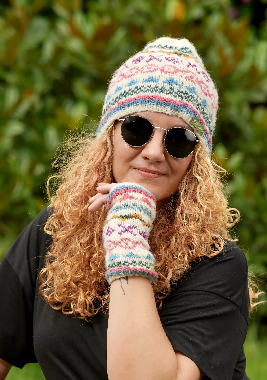 Handknited Blue and White Sherpa Beanies