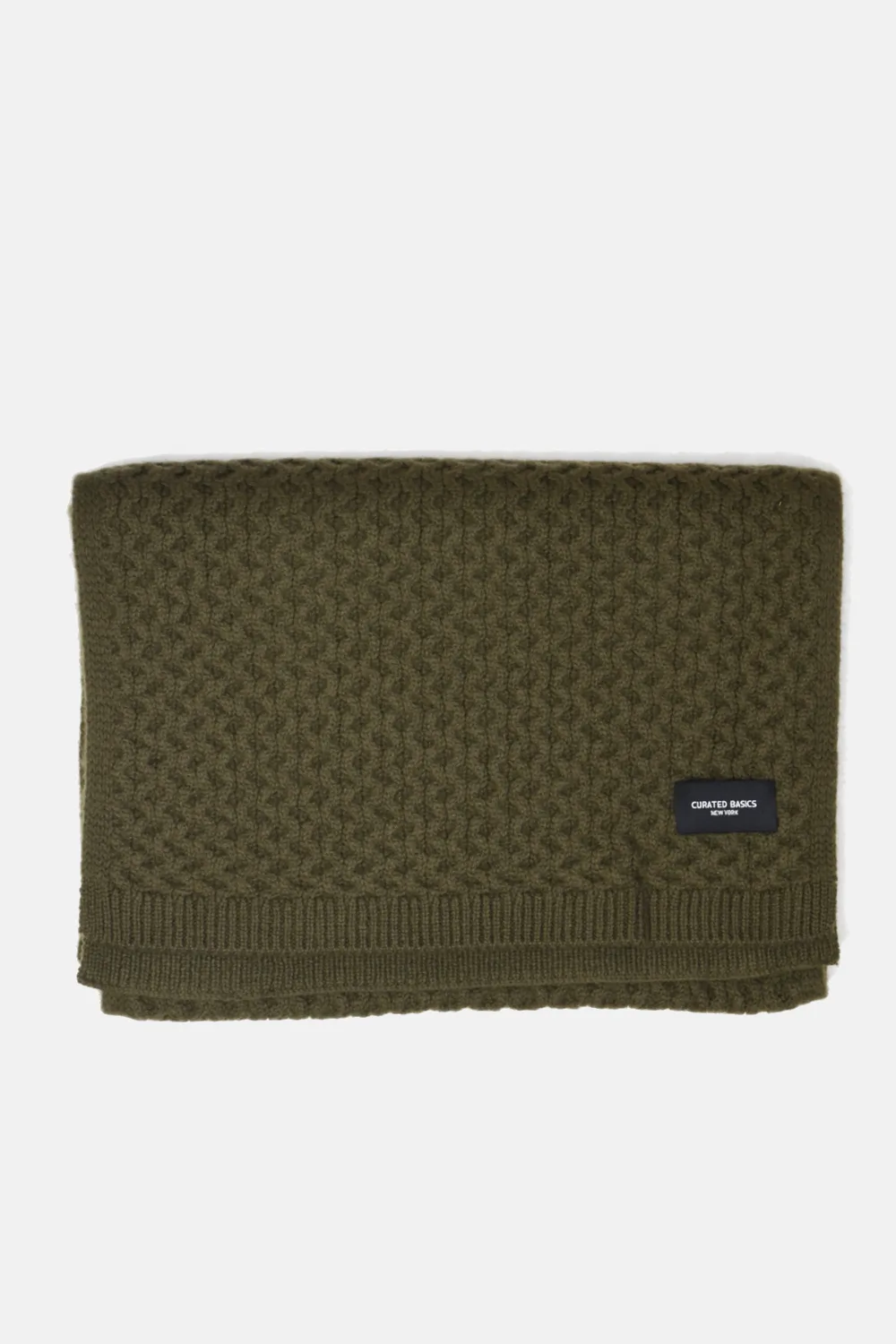 Heavyweight Honeycomb Knit Olive Wool Scarf