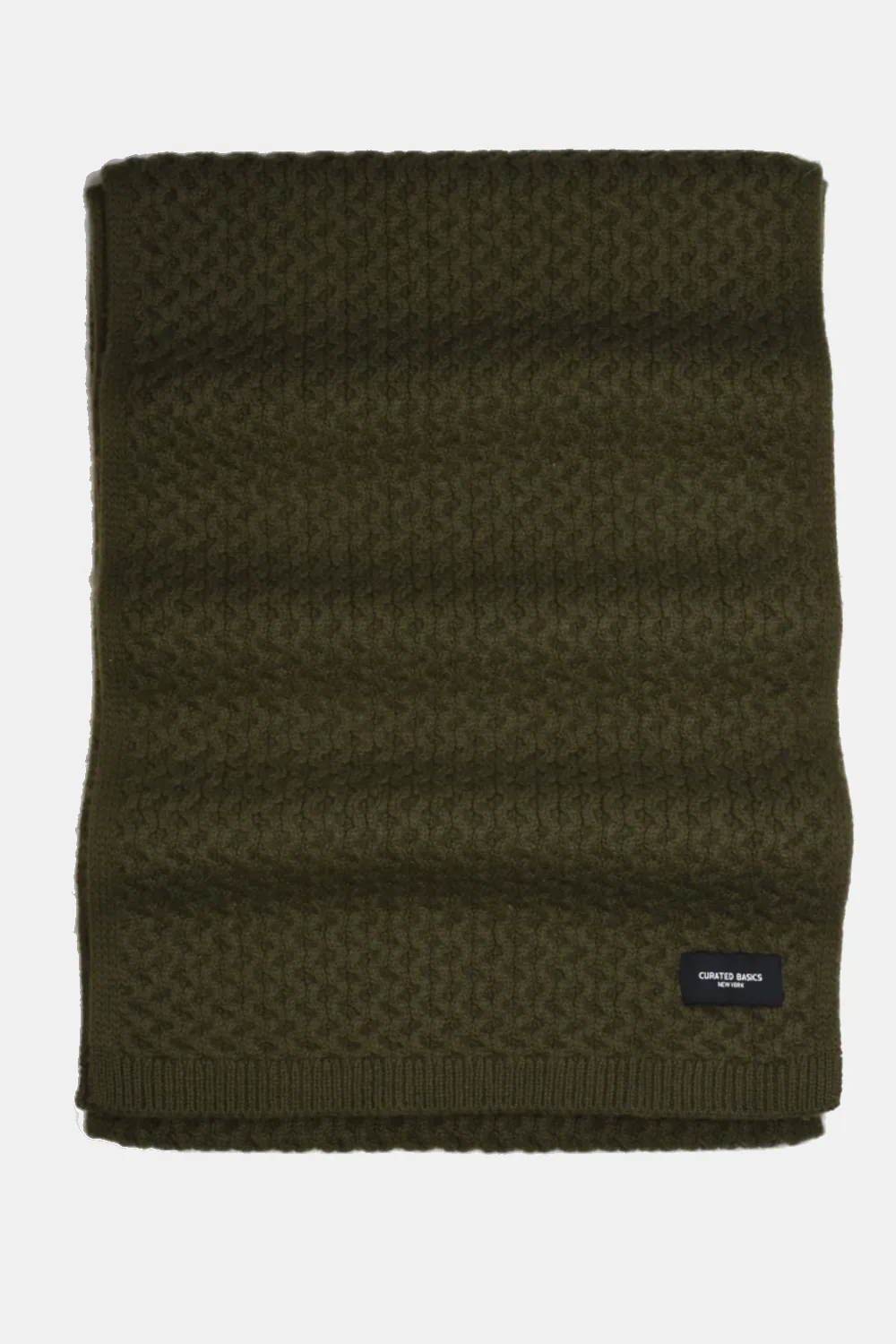 Heavyweight Honeycomb Knit Olive Wool Scarf